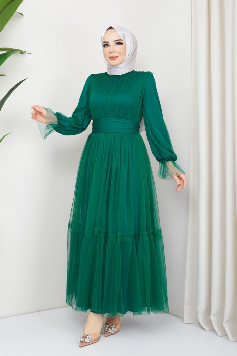 GREEN EVENING DRESS  