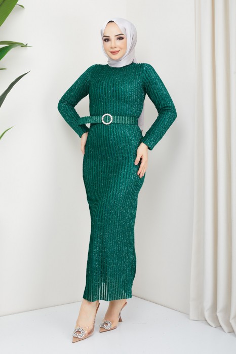 GREEN EVENING DRESS  