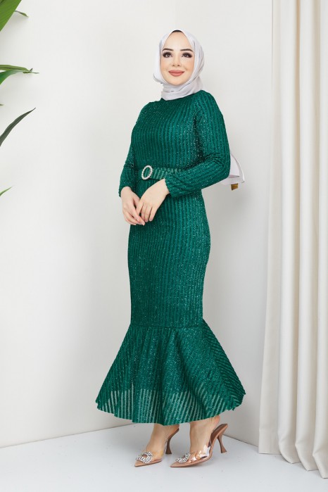 GREEN EVENING DRESS  