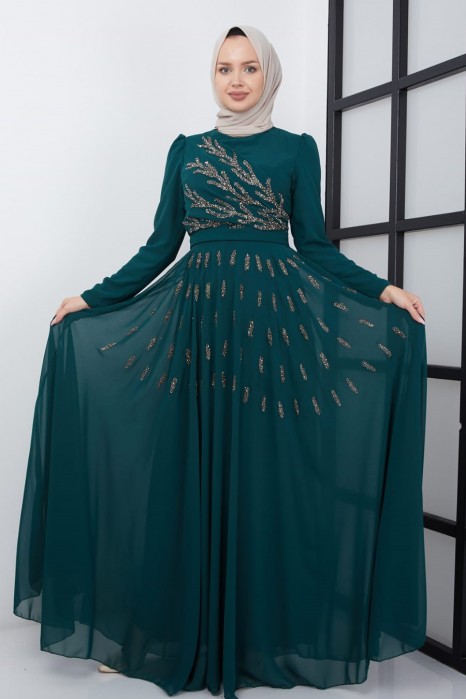 EMERALD GREEN  EVENING DRESS  