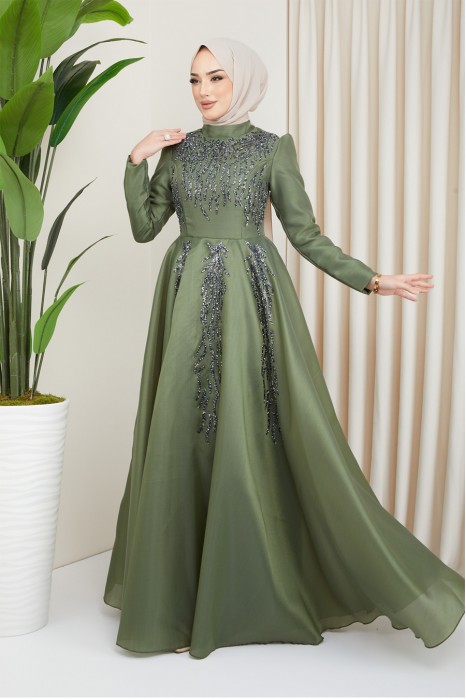 GREEN EVENING DRESS  