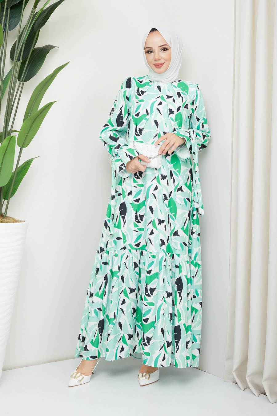  GREEN PATTERNED  - DRESS