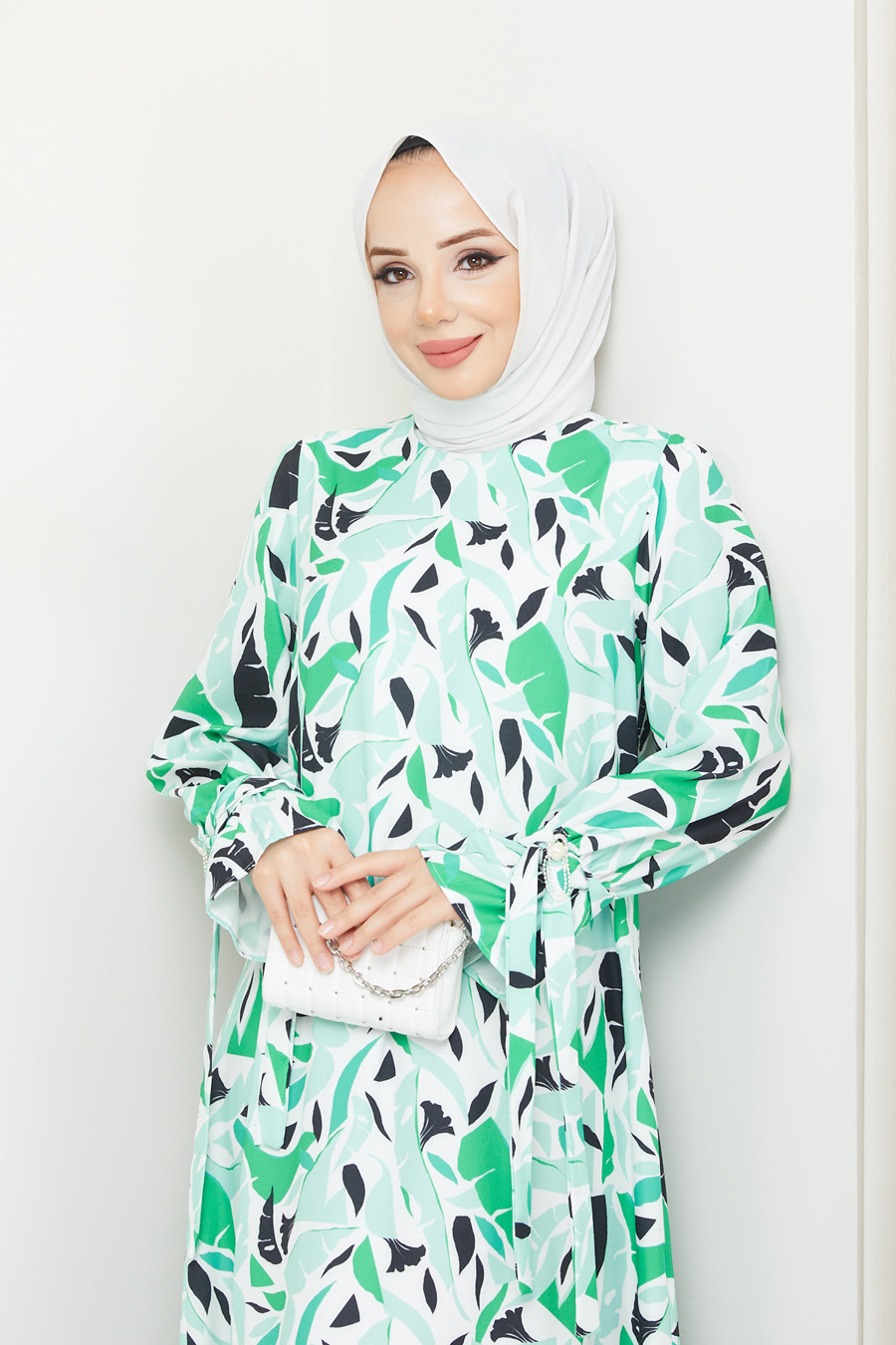  GREEN PATTERNED  - DRESS