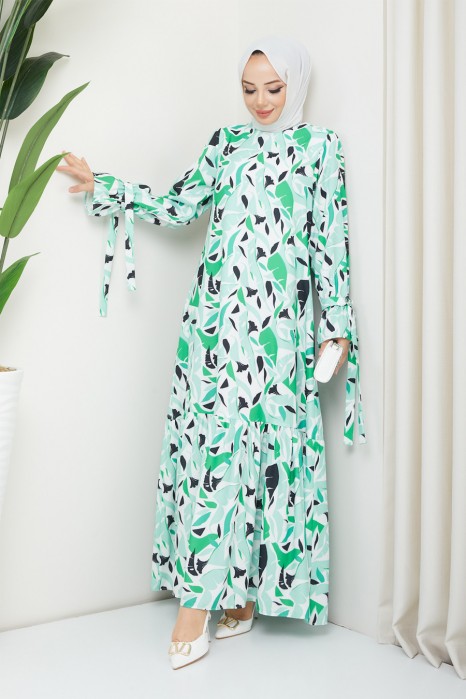  GREEN PATTERNED  - DRESS