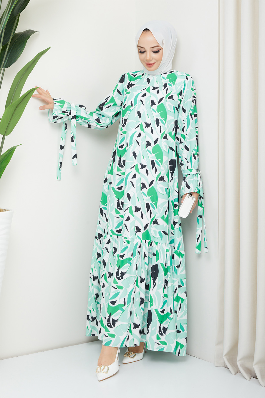 GREEN PATTERNED  - DRESS