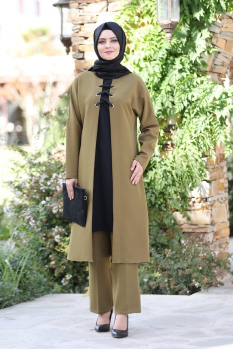 OIL GREEN TUNIC AND PANT SUIT