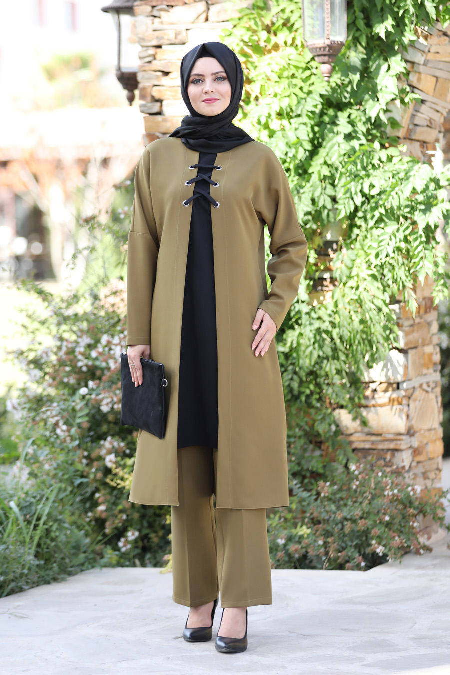OIL GREEN TUNIC AND PANT SUIT