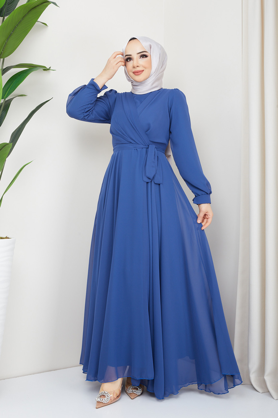 INDIGO COLOR EVENING DRESS  