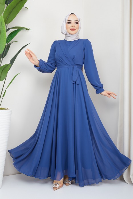 INDIGO COLOR EVENING DRESS  
