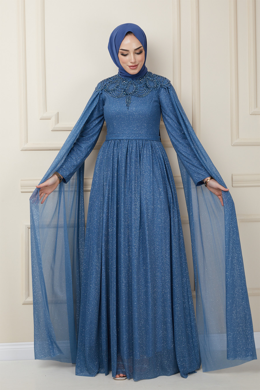 INDIGO COLOR EVENING DRESS   INDIGO COLOR EVENING DRESS