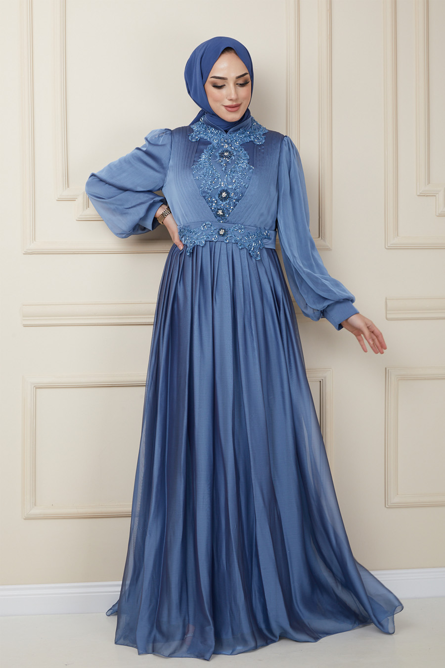 INDIGO COLOR EVENING DRESS  