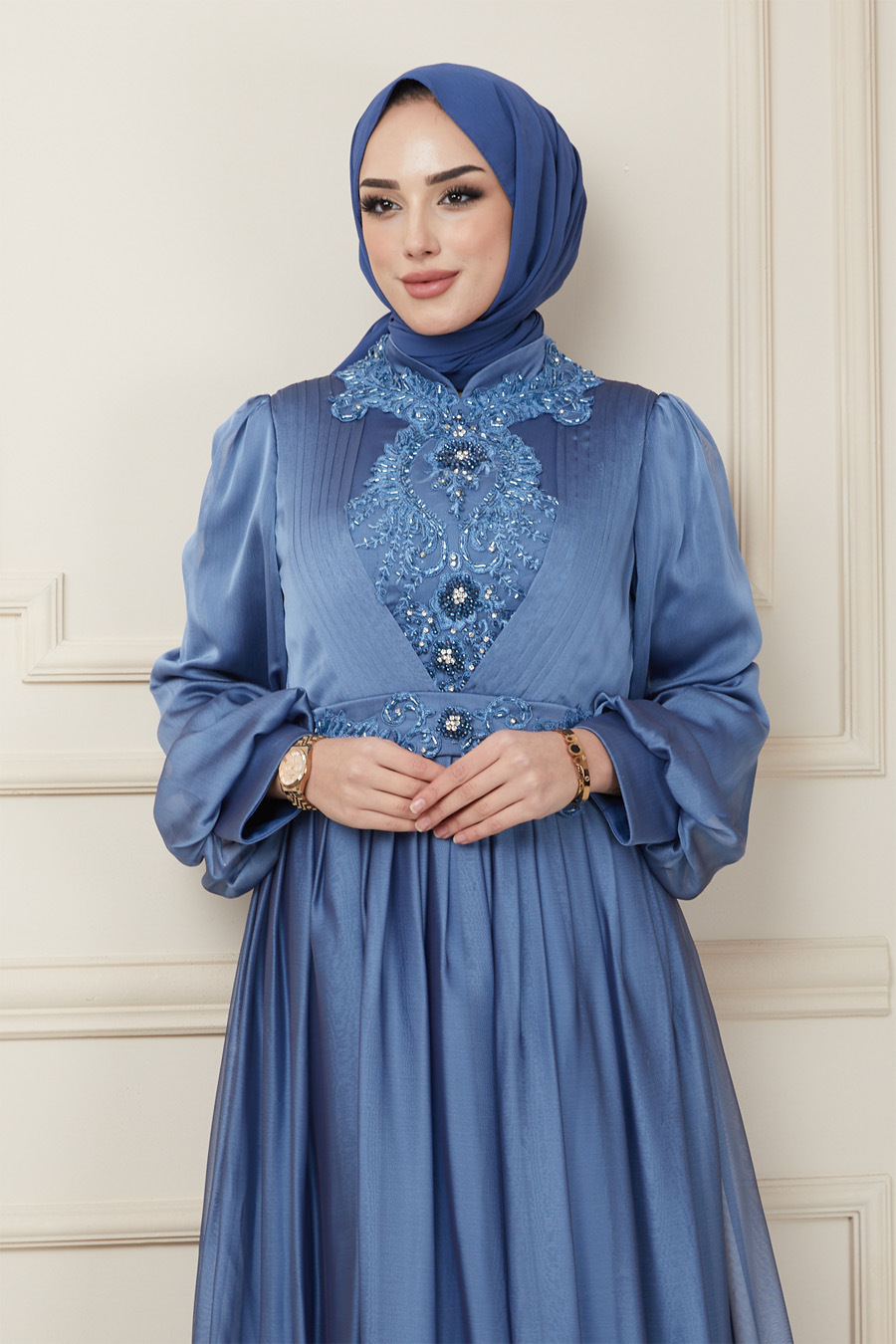 INDIGO COLOR EVENING DRESS  