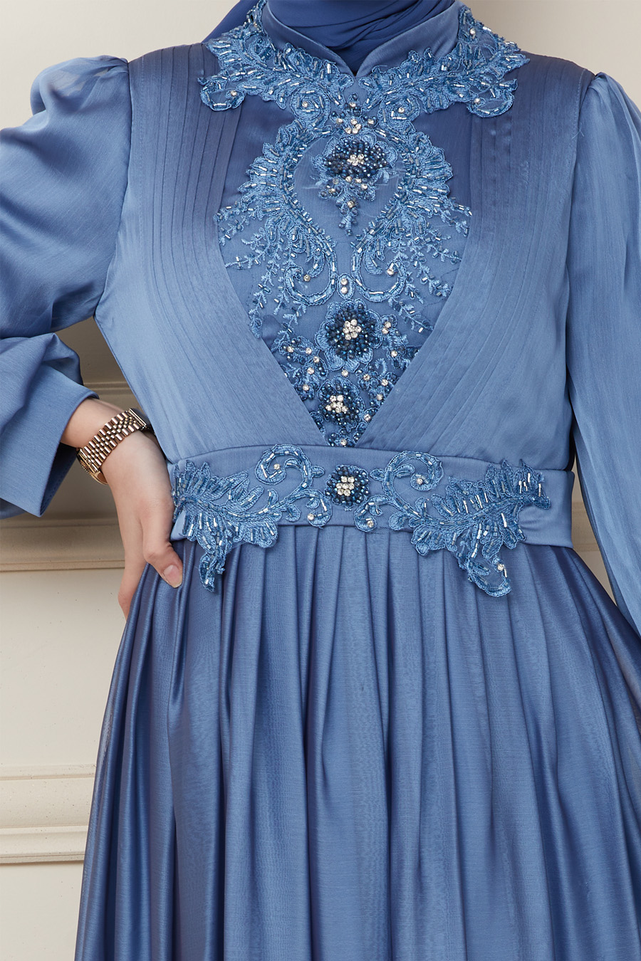 INDIGO COLOR EVENING DRESS  