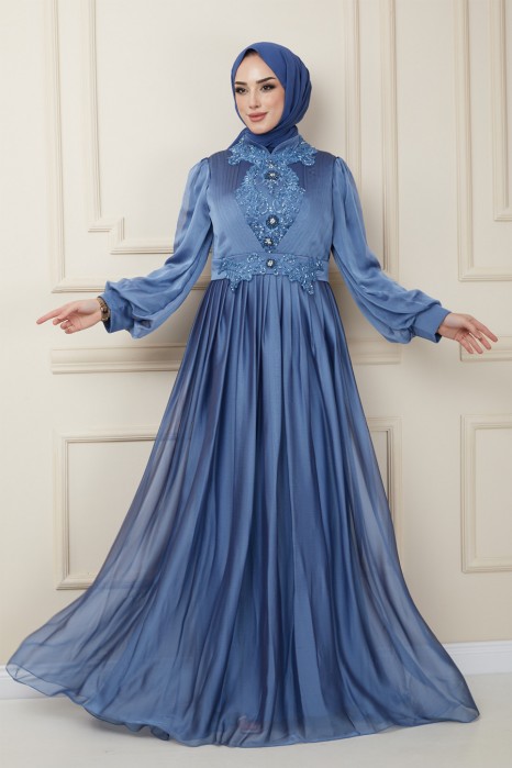 INDIGO COLOR EVENING DRESS  