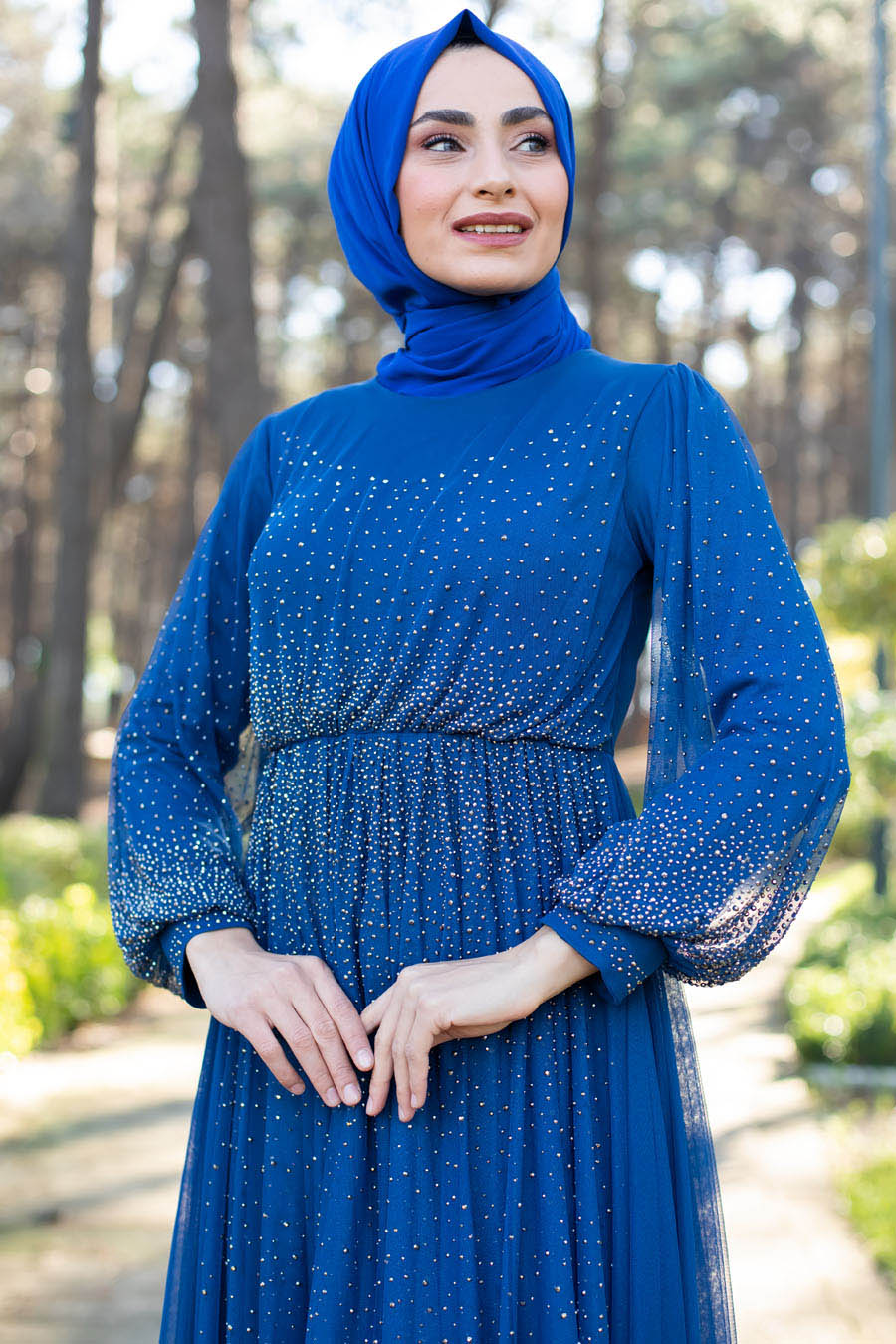 INDIGO COLOR EVENING DRESS  