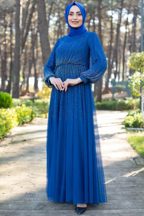 INDIGO COLOR EVENING DRESS  