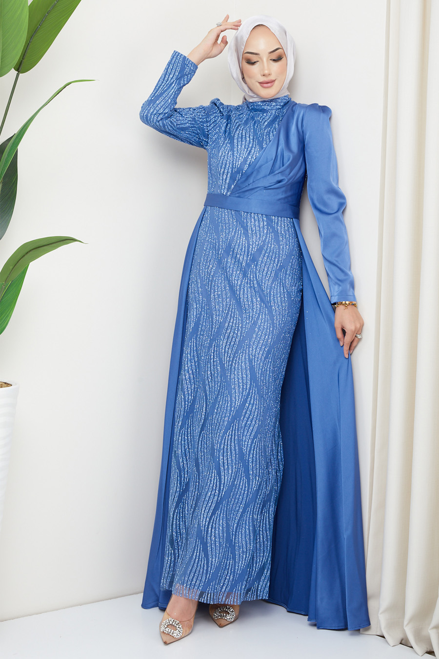 INDIGO COLOR  EVENING DRESS  