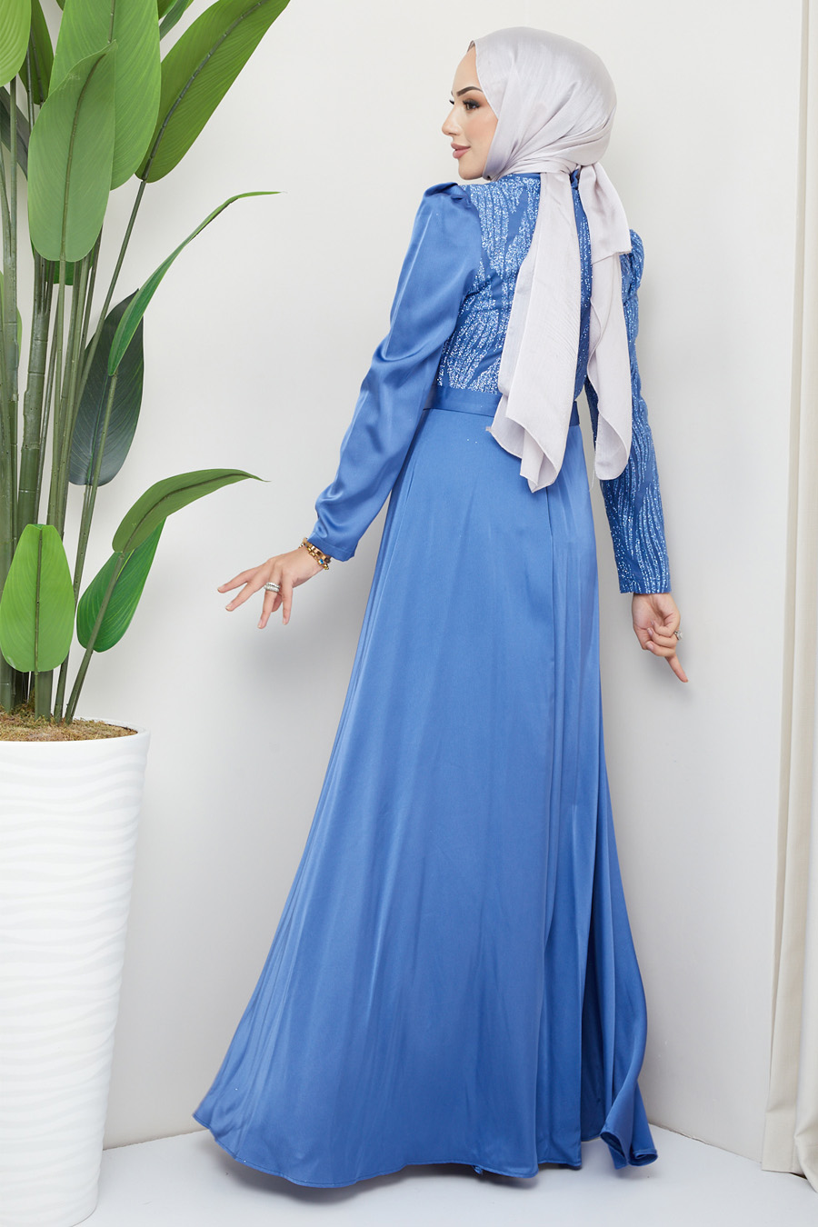 INDIGO COLOR  EVENING DRESS  