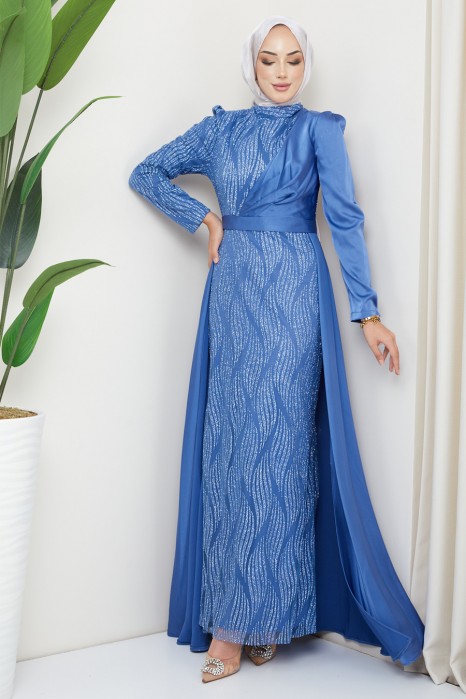 INDIGO COLOR  EVENING DRESS  