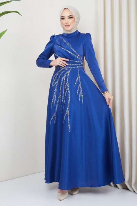 INDIGO COLOR EVENING DRESS  