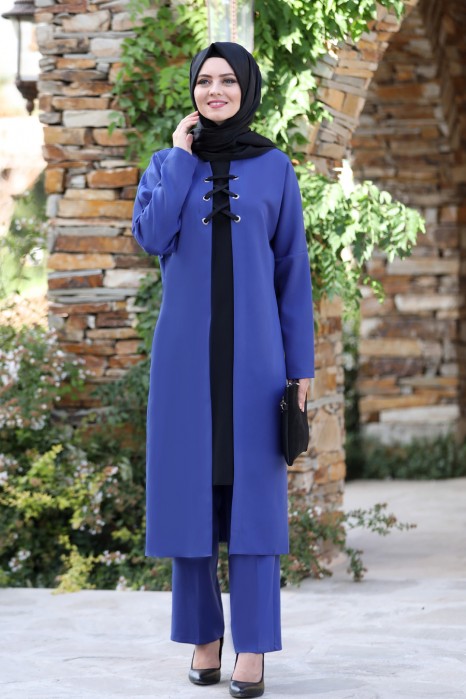 INDIGO COLOR TUNIC AND PANT SUIT