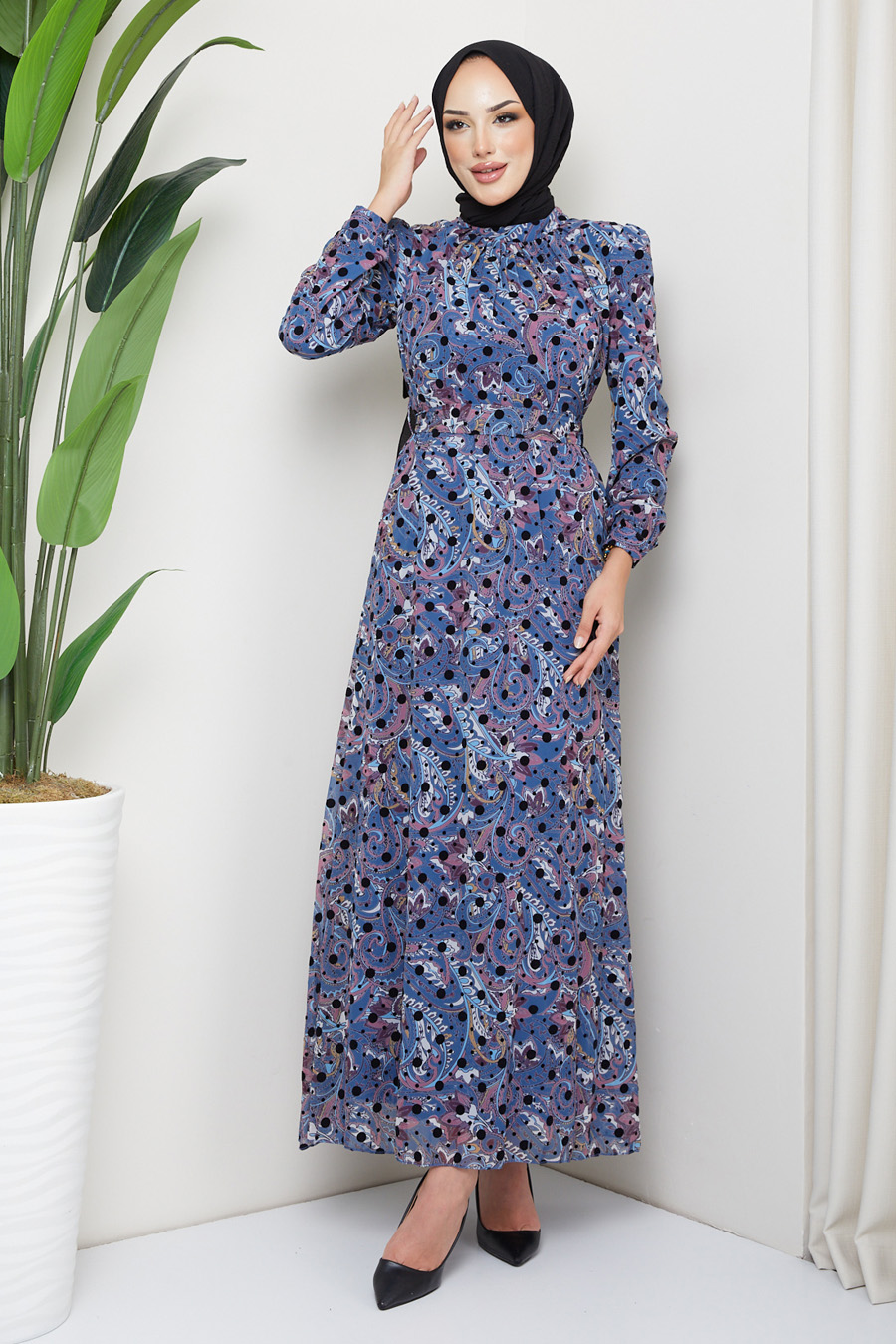 INDIGO COLOR   PATTERNED DRESS 