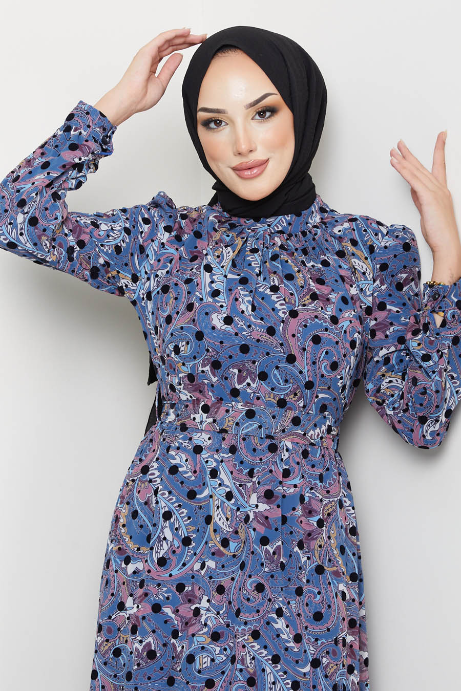 INDIGO COLOR   PATTERNED DRESS 