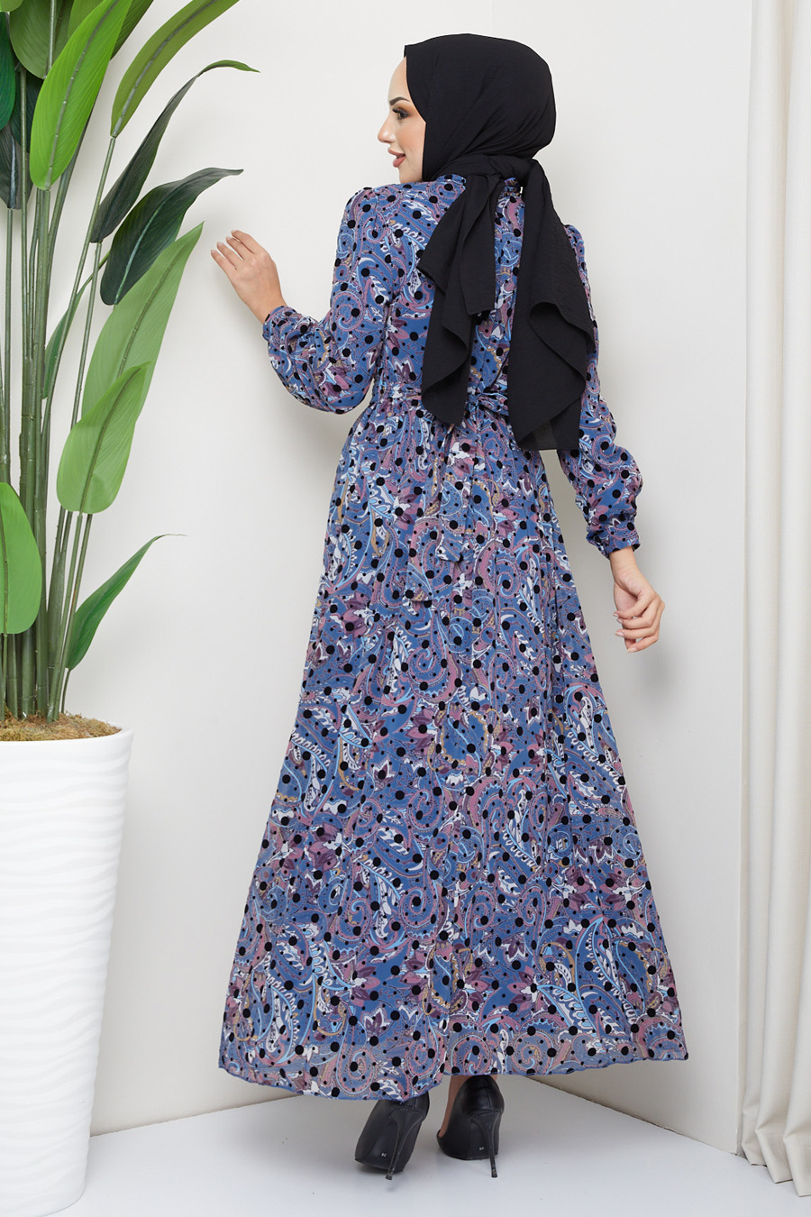 INDIGO COLOR   PATTERNED DRESS 