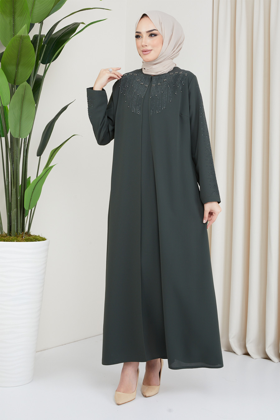 KHAKI COLOR EVENING DRESS  