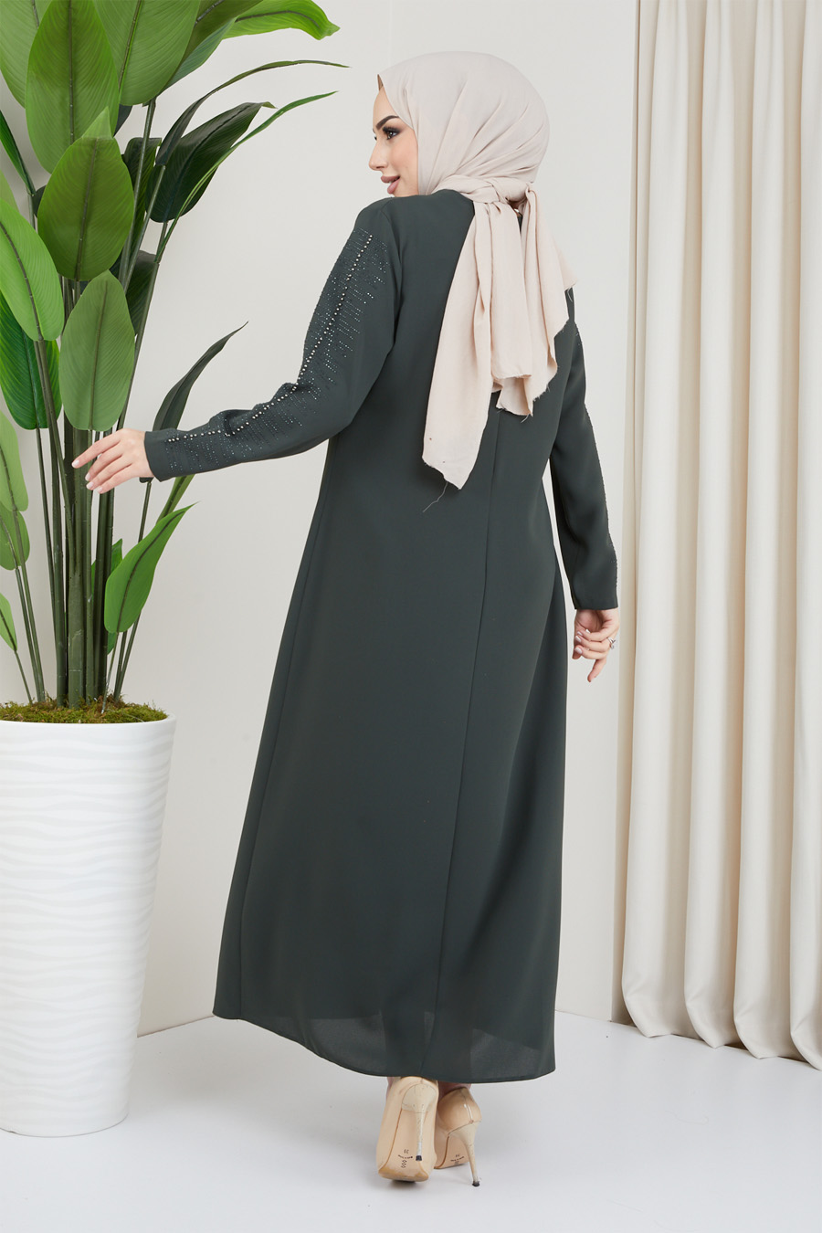 KHAKI COLOR EVENING DRESS  