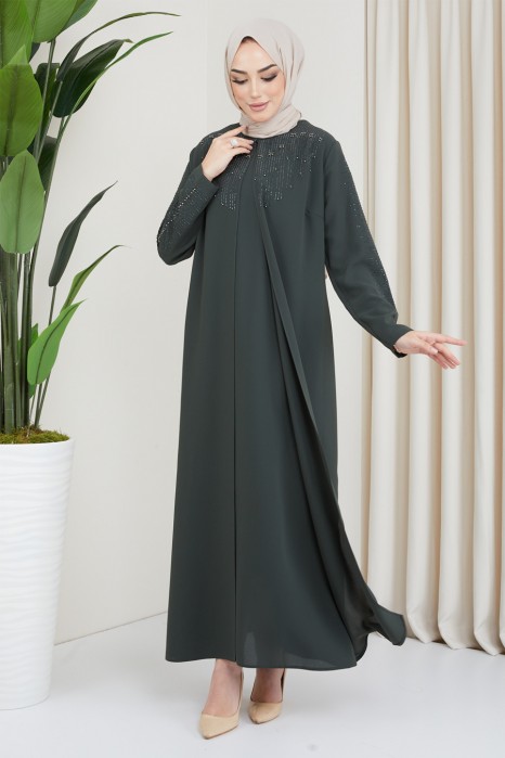 KHAKI COLOR EVENING DRESS  