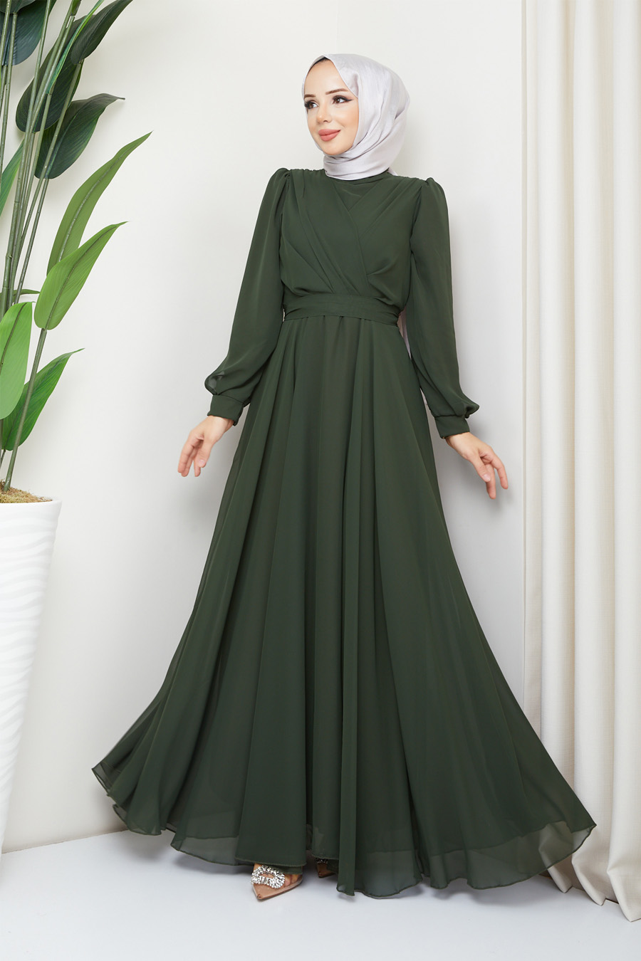 KHAKI EVENING DRESS  