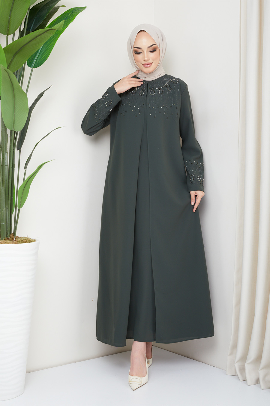 KHAKI COLOR EVENING DRESS   KHAKI COLOR EVENING DRESS