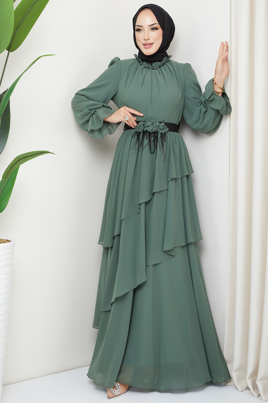 KHAKI  EVENING DRESS  