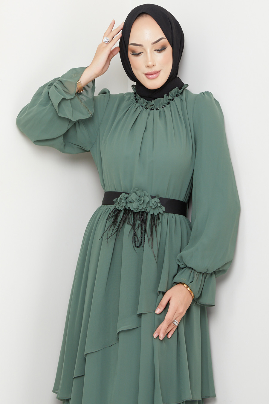 KHAKI  EVENING DRESS  