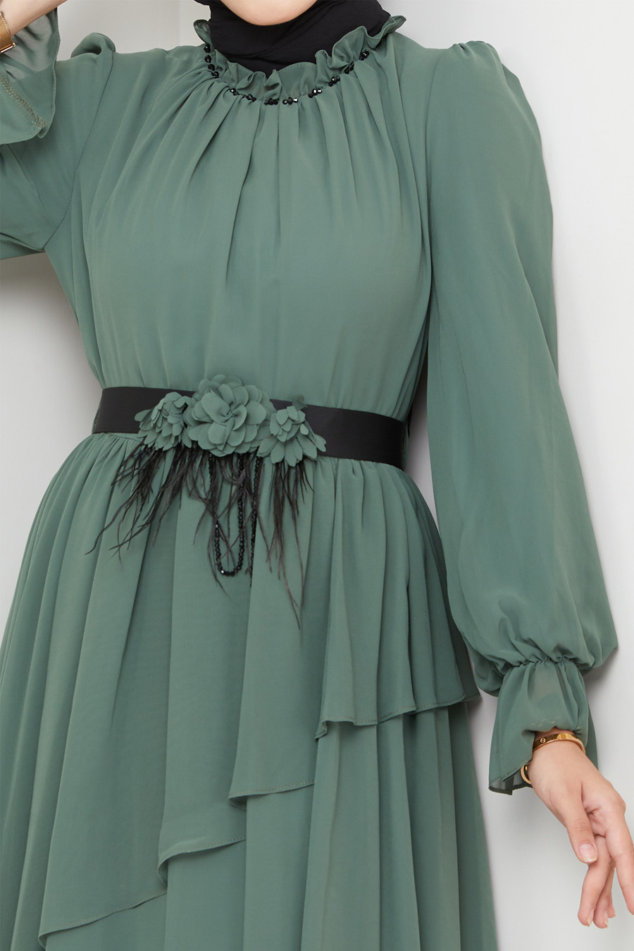 KHAKI  EVENING DRESS  