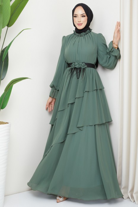 KHAKI  EVENING DRESS  