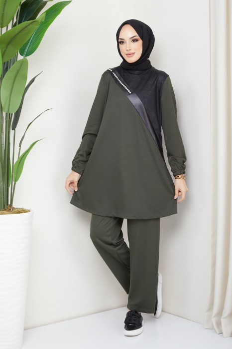KHAKI COLOR TUNIC AND PANT SUIT 