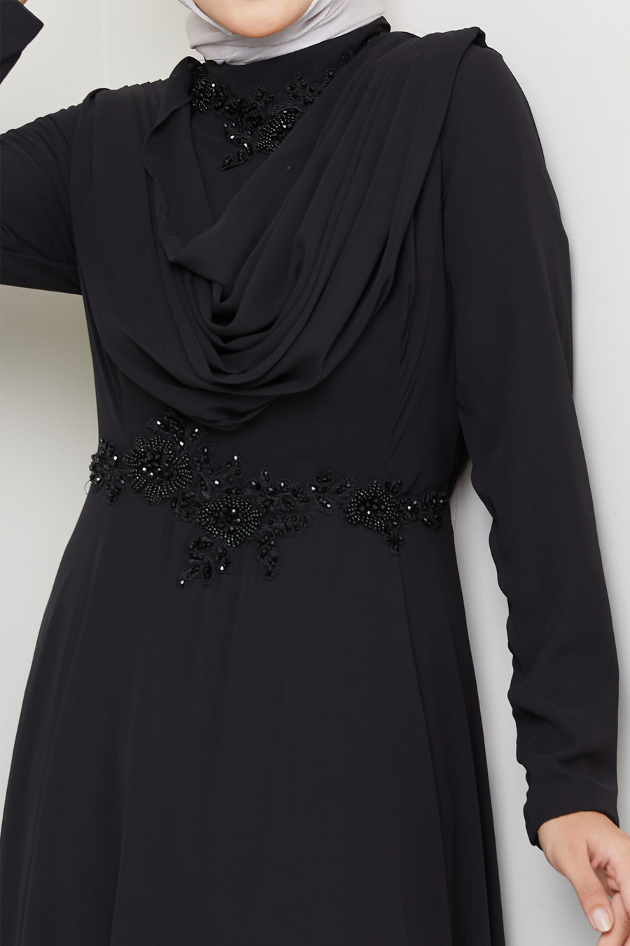 BLACK - LACE DETAILED EVENING DRESS