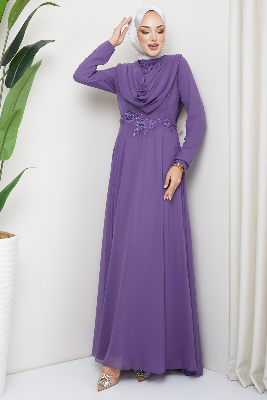 LILA - LACE DETAILED EVENING DRESS