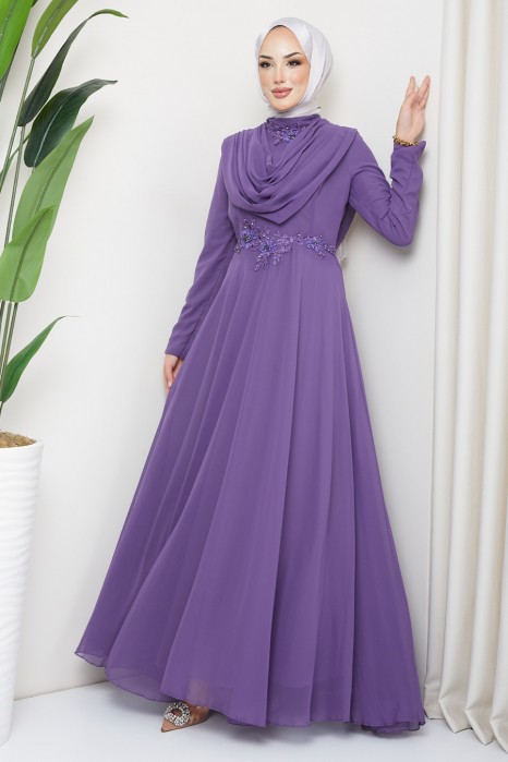 LILA - LACE DETAILED EVENING DRESS