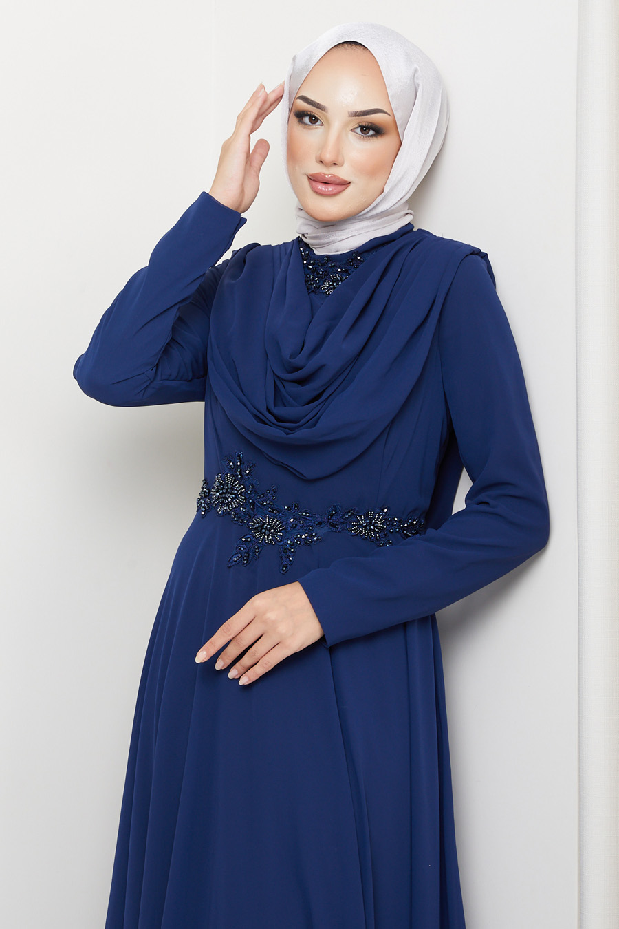 NAVY BLUE   - LACE DETAILED EVENING DRESS