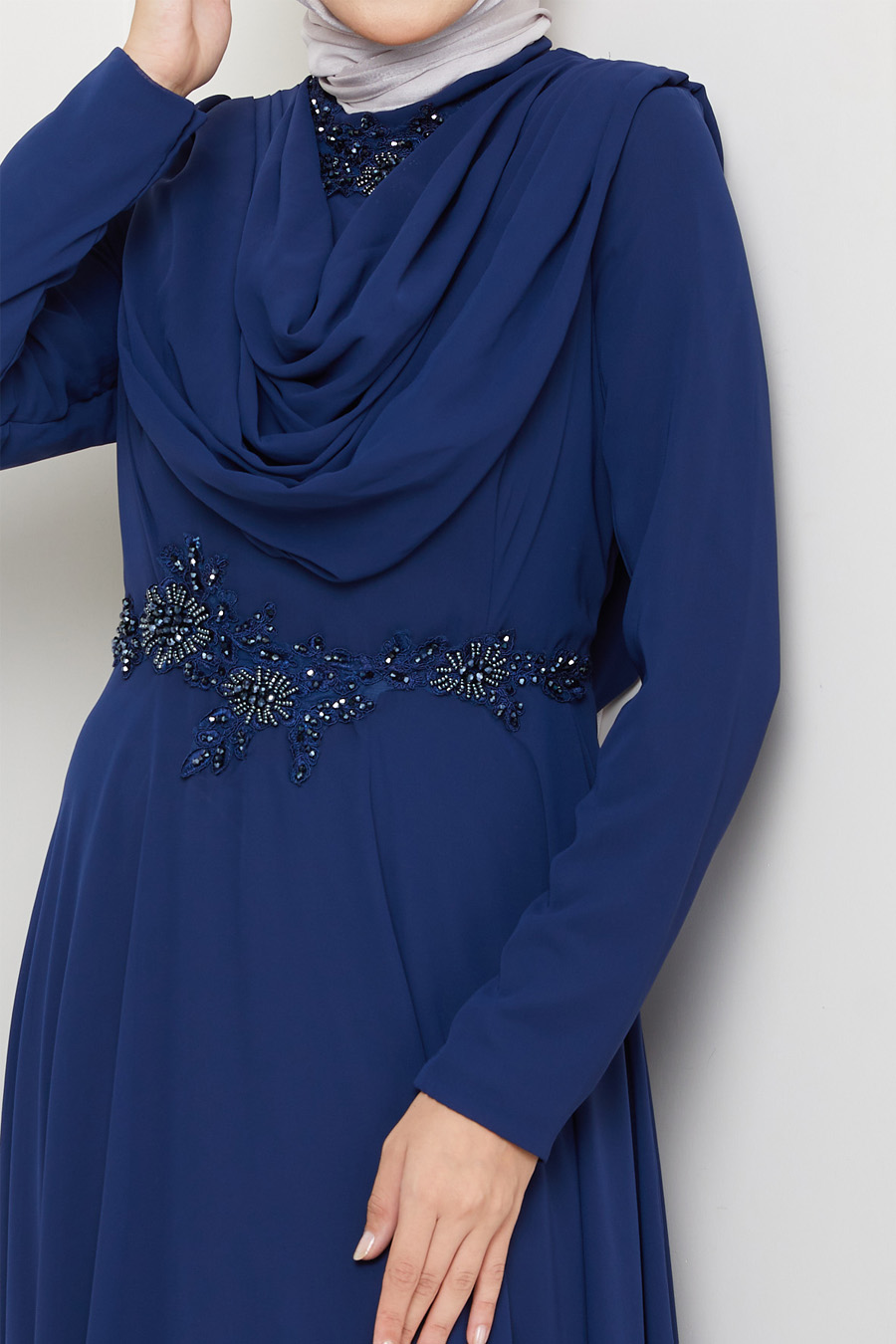 NAVY BLUE   - LACE DETAILED EVENING DRESS