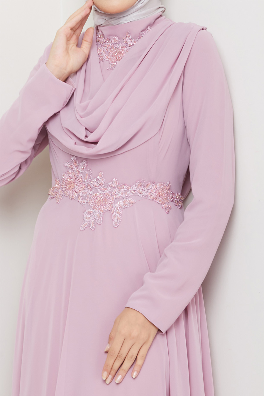 POWDER PINK - LACE DETAILED EVENING DRESS