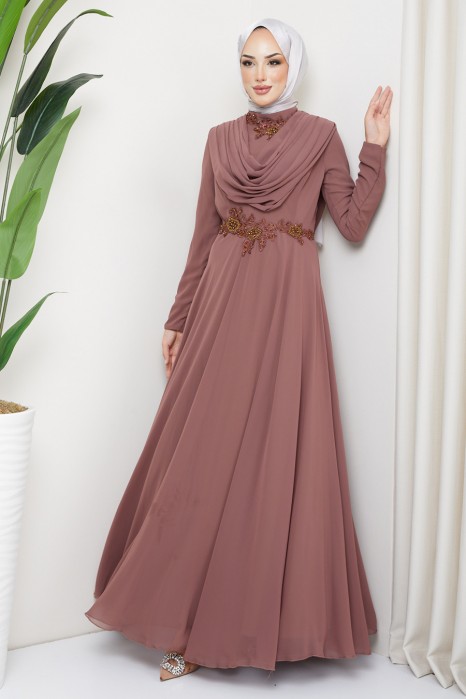 VISON COLOR  - LACE DETAILED EVENING DRESS