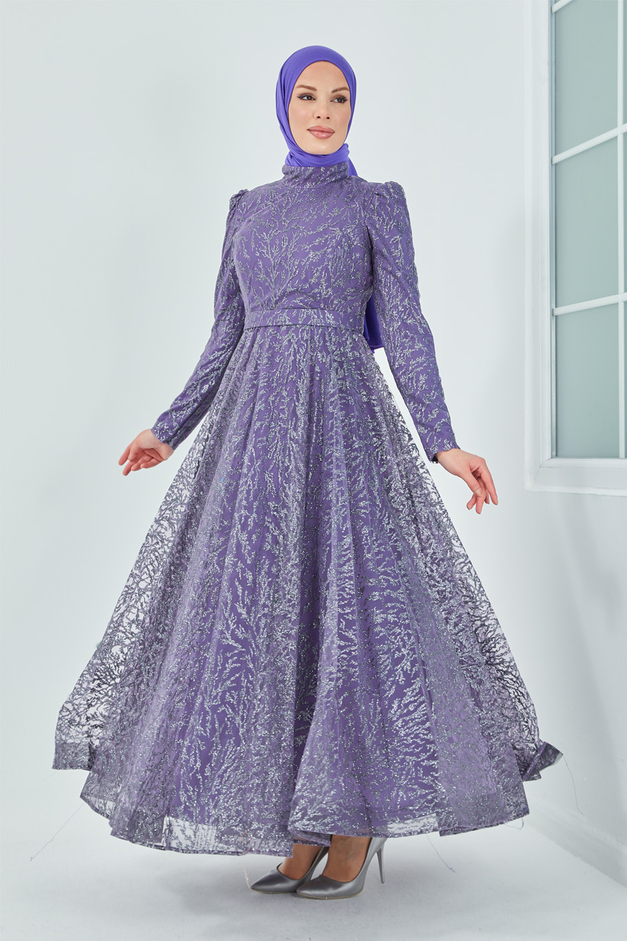 SILVERY LILA EVENING DRESS  