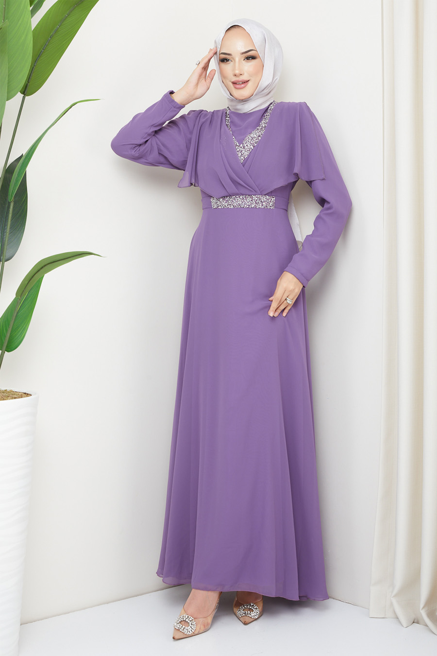 LILA STONED  EVENING DRESS  