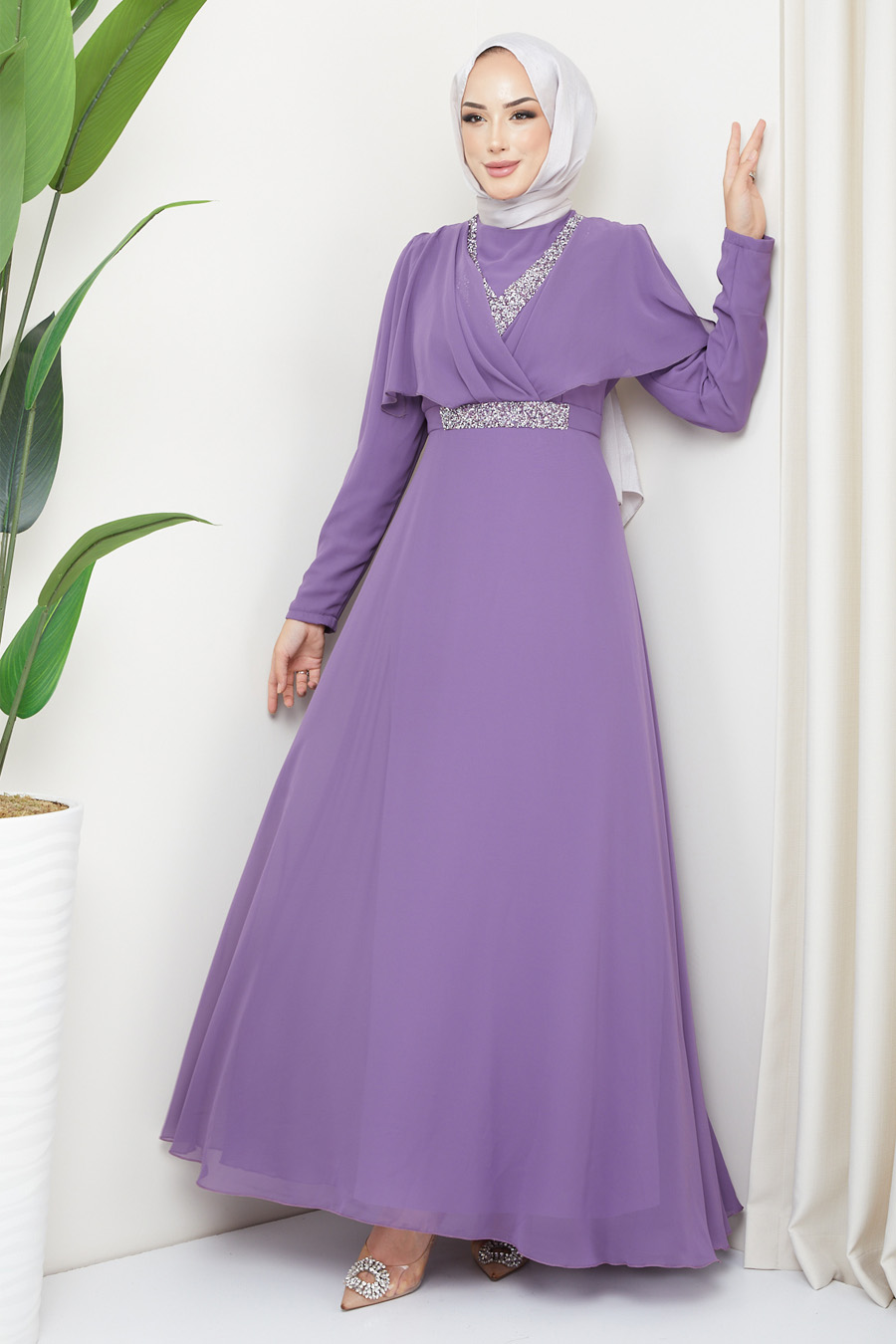LILA STONED  EVENING DRESS  