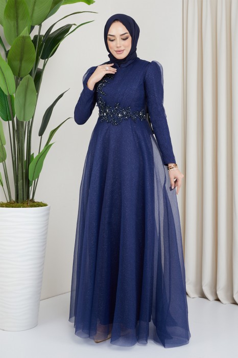 NAVY BLUE EVENING DRESS  