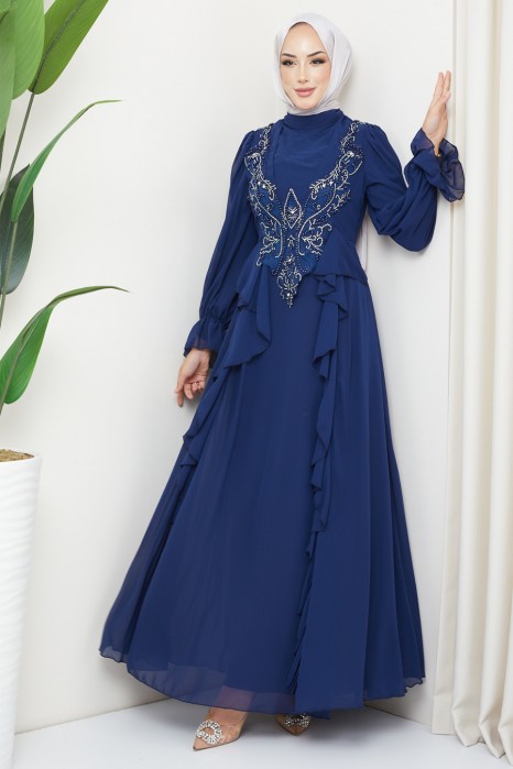 NAVY BLUE  EVENING DRESS  